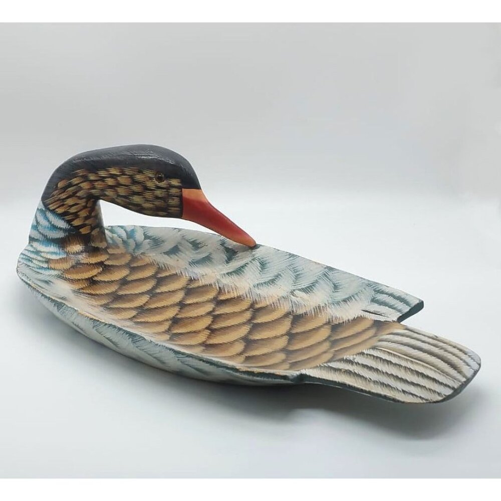Vintage Hand Painted Wooden Duck Trinket Dish, Hunting Gift, Decor